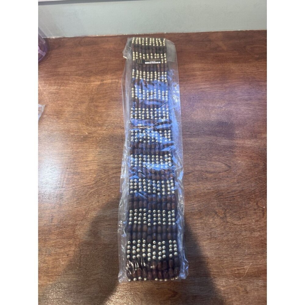 Raj Vintage Deadstock Y2K Brown Gold Beaded Boho Western One Size Belt NEW - Picture 7 of 9
